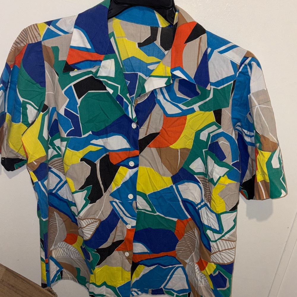 Vintage 80s handmade retro geo abstract mod trippy Colorful Shirt button down
